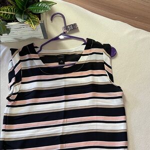 032-Ann Taylor Factory Sleeveless Striped Blouse - Black, White, Pink